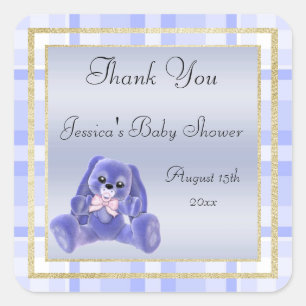 Sticker Carré Jolie Lapin Bleu Merci Baby Shower