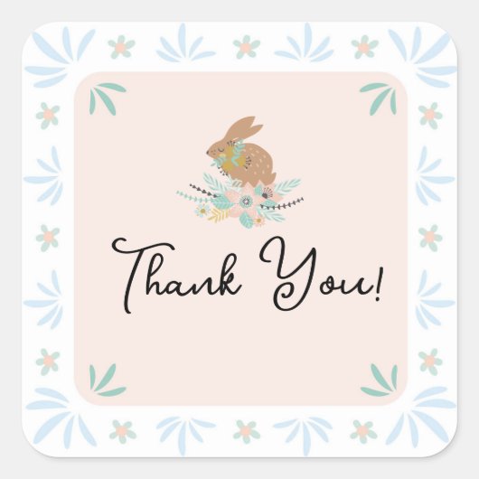 Sticker Carré Jolie Lapin Lapin Lapin Animal 1er Anniversaire fê (Devant)