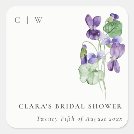 Sticker Carré Jolie lettre cursive violette Fleurs Bouquet Maria (Devant)