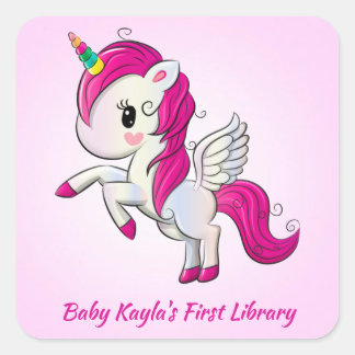 Sticker Carré Jolie licorne Rose Jamais! Personnaliser mon Carré