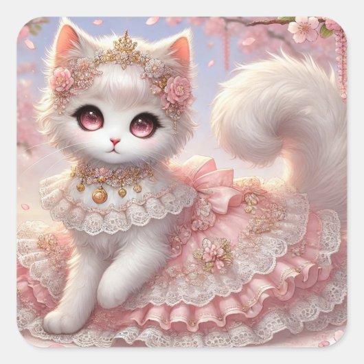 Sticker Carré Jolie Lolita Princess Chat Rose (Devant)