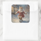 Sticker Carré Jolie Noël Patinage de chat Jouer (Sac)
