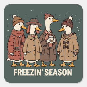 Sticker Carré Jolie oie Saison gelée Hiver Cosy Automne Canard 