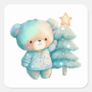 Sticker Carré Jolie Ours et Noël