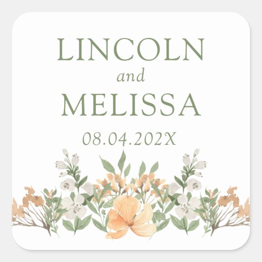 Sticker Carré Jolie Pêche et Mariage floral blanc (Devant)