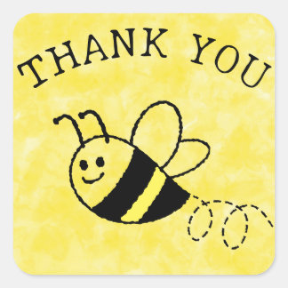 Sticker Carré Jolie petite abeille volant Baby shower jaune