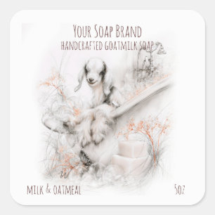 Sticker Carré Jolie petite chèvre dans un bain Savon artisanal a