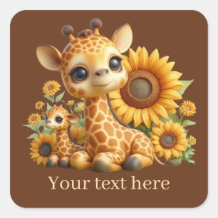 Sticker Carré Jolie petite girafe ajouter du texte