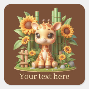 Sticker Carré Jolie petite girafe ajouter du texte