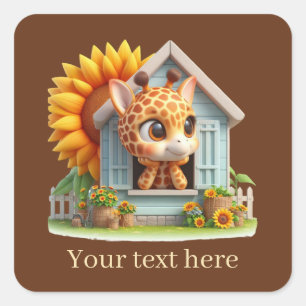 Sticker Carré Jolie petite girafe ajouter du texte