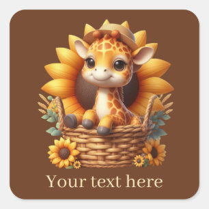 Sticker Carré Jolie petite girafe ajouter du texte