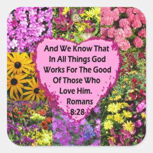 STICKER CARRÉ JOLIE ROMAINS FLORAUX 8:28 SCRIPTURE VERSE