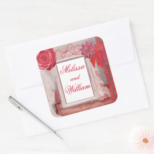 Sticker Carré Jolie rustique rouge (Enveloppe)