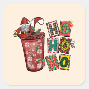 Sticker Carré Jolie Scandinave Santa Claus Gnome - Coupe de Noël