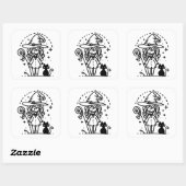 Sticker Carré Jolie sorcière et caniche noire (Feuille)