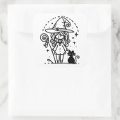 Sticker Carré Jolie sorcière et caniche noire (Sac)