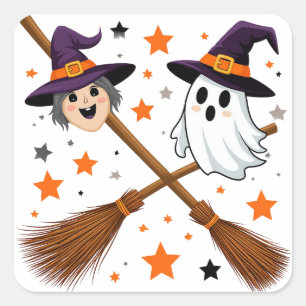 Sticker Carré Jolie Sorcière Fantôme Halloween 👻