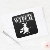 Sticker Carré Jolie Sorcière Volante Noire Halloween (Enveloppe)