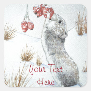 Sticker Carré jolie souris neige faune saisonnière