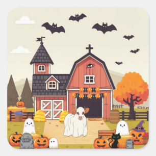 Sticker Carré Jolie vache d'Halloween