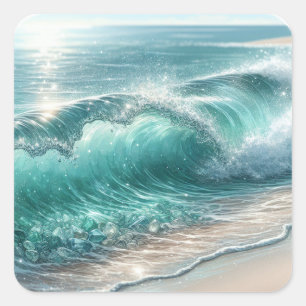 Sticker Carré Jolie vague bleue avec étincelles