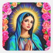 Sticker Carré Jolie Vierge Marie avec les mains de prière et les (Devant)