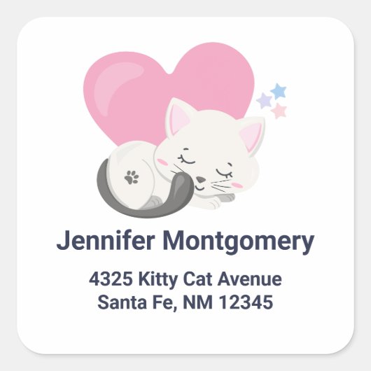 Sticker Carré Jolie White Kitty Chat Adresse de couchage (Devant)