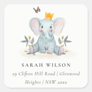 Sticker Carré Jolie Woodland Baby Elephant Foliing Adresse