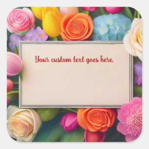 Sticker Carré Jolies fleurs encadrées roses tulipes hydrangea pe