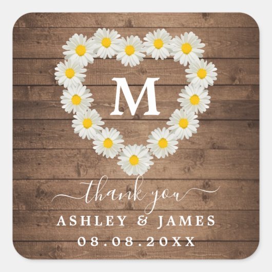 Sticker Carré Jolies marguerites Monogram Mariage Merci (Devant)