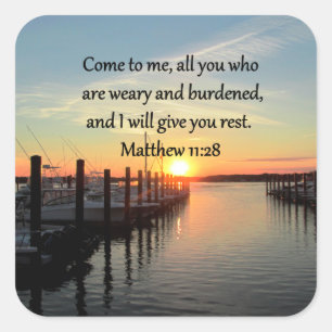 STICKER CARRÉ JOLIMENT MATTHEW 11:28 SCRIPTURE DU COUCHER DE SOL