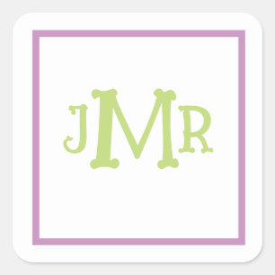 Sticker Carré Jolis monogrammes en lavande et vert en carré