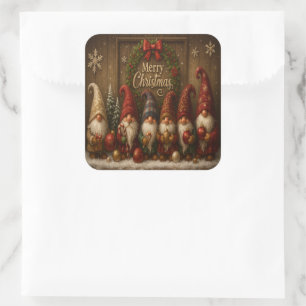 Sticker Carré Jolis nains de Noël Joyeux