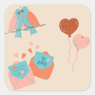 Sticker Carré jolis oiseaux d'amour
