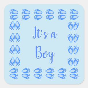 Sticker Carré Jolis pieds de lapin bleu bébé garçon Pâques perso