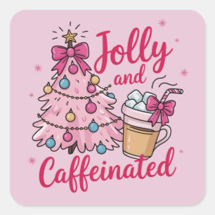 Sticker Carré Jolly & Caféiné Café Noël Rétro Tendance