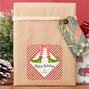 Sticker Carré Jolly Christmas Elf Legs Stripes CARRÉ de vacances