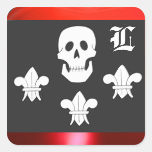 Sticker Carré JOLLY ROGER CRÂNE ET DRApeau MONOGRAMME À TROIS LI