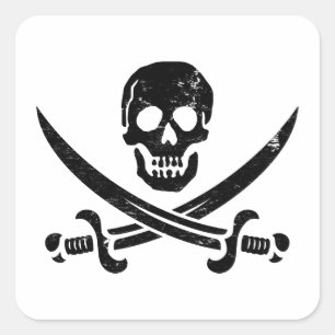 Sticker Carré Jolly roger de drapeau de pirate de John Rackham