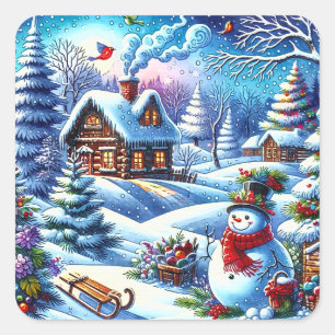 Sticker Carré Jolly Vintage Snowman