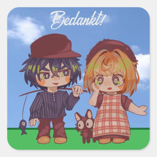 Sticker Carré Jongetjie et Deretjie Chibi (Devant)