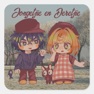 Sticker Carré Jongetjie et Deretjie Chibi