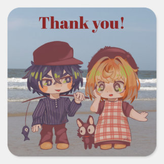 Sticker Carré Jongetjie et Deretjie Chibi