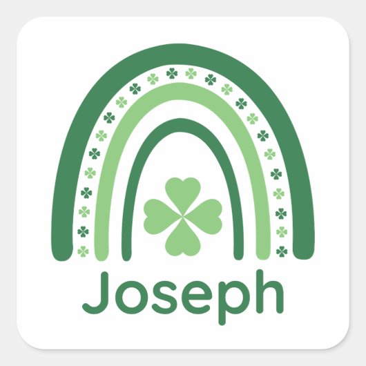 Sticker Carré Joseph Nom Clover Boho Rainbow (Devant)