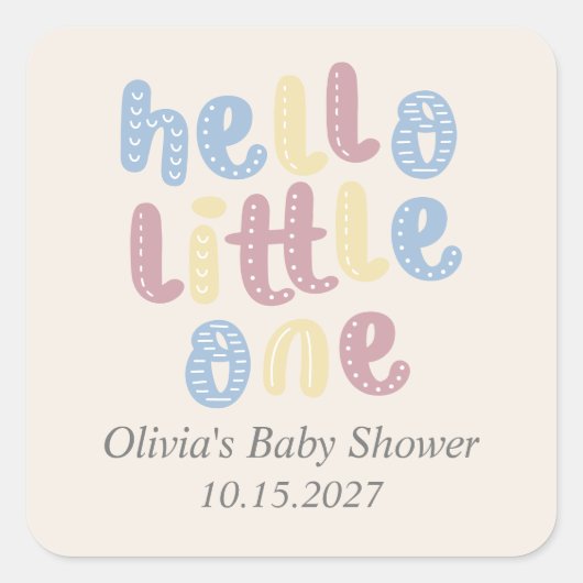 Sticker Carré Jote Boho Hello Little One Baby shower (Devant)
