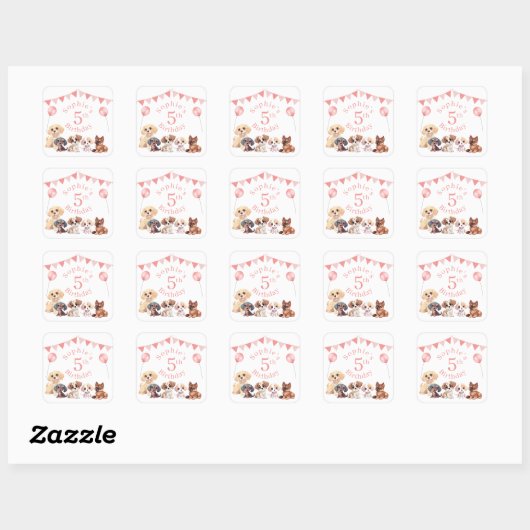 Sticker Carré Jote Chien rose Chien 5 Anniversaire (Feuille)