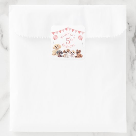 Sticker Carré Jote Chien rose Chien 5 Anniversaire (Sac)