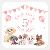 Sticker Carré Jote Chien rose Chien 5 Anniversaire (Devant)