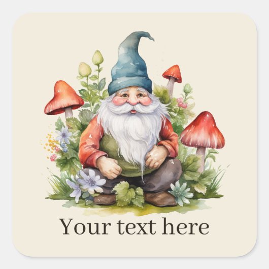 Sticker Carré Jote gnome du jardin ajouter du texte (Devant)