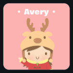 Sticker Carré Jote Reindeer Casquette Girl Kids Christmas Filler<br><div class="desc">Ajoutez des remplissages de Noël personnalisés aux bas de Noël pour enfants ! Ce design mignon va mettre un sourire sur le visage de l'enfant ! Elle est accompagnée d'une petite fille vêtue de vêtements d'hiver de veste rouge et de casquette de rennes! La couleur Arrière - plan peut être...</div>